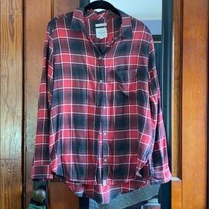 AEO Boyfriend Fit Red and Black Plaid Flannel